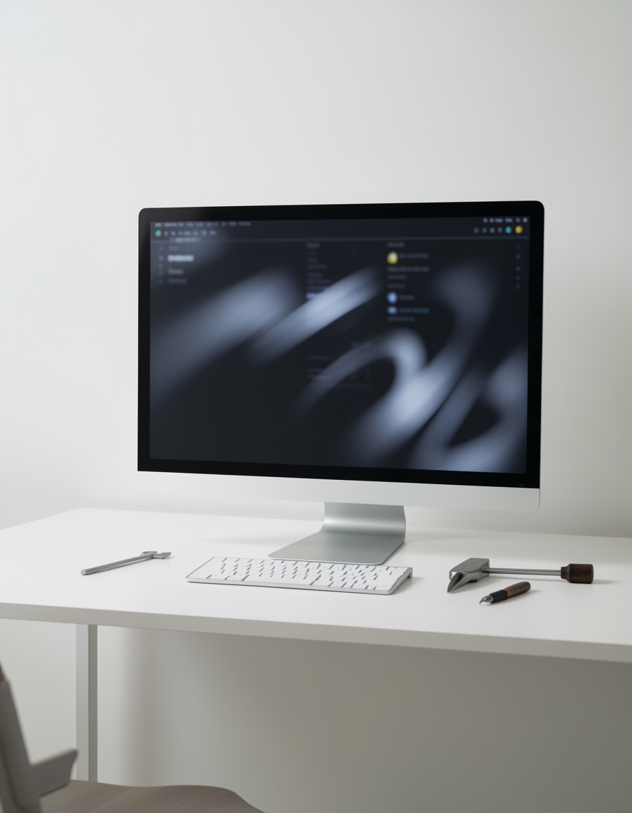 Empireyo's studio in Zwolle, workspace with screens and design work